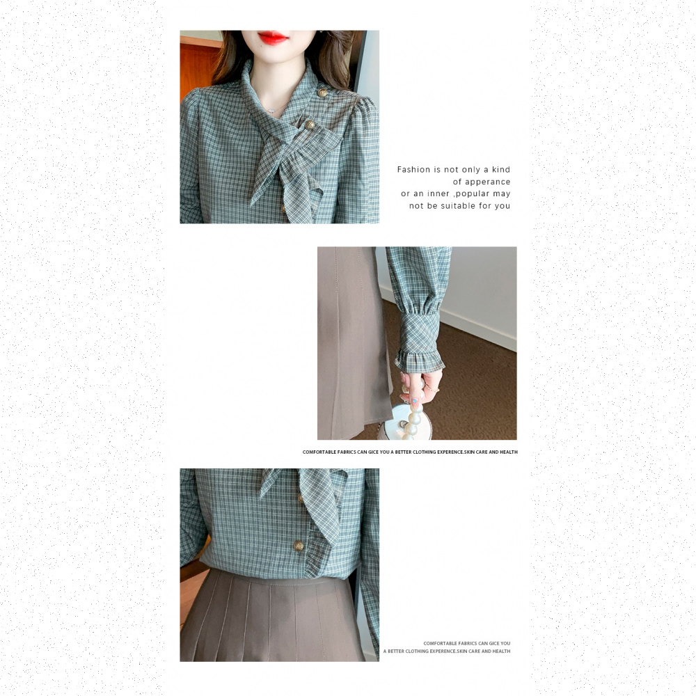 Very Buy 非常勸敗 預購/秋繫帶翻領格紋氣質長袖上衣