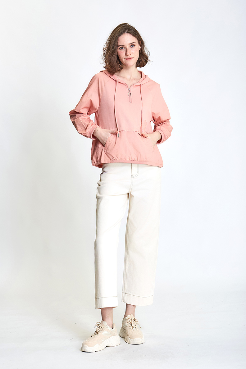 Just Wear 佳葳 率性拚接開襟帽T(女上衣/女上著/