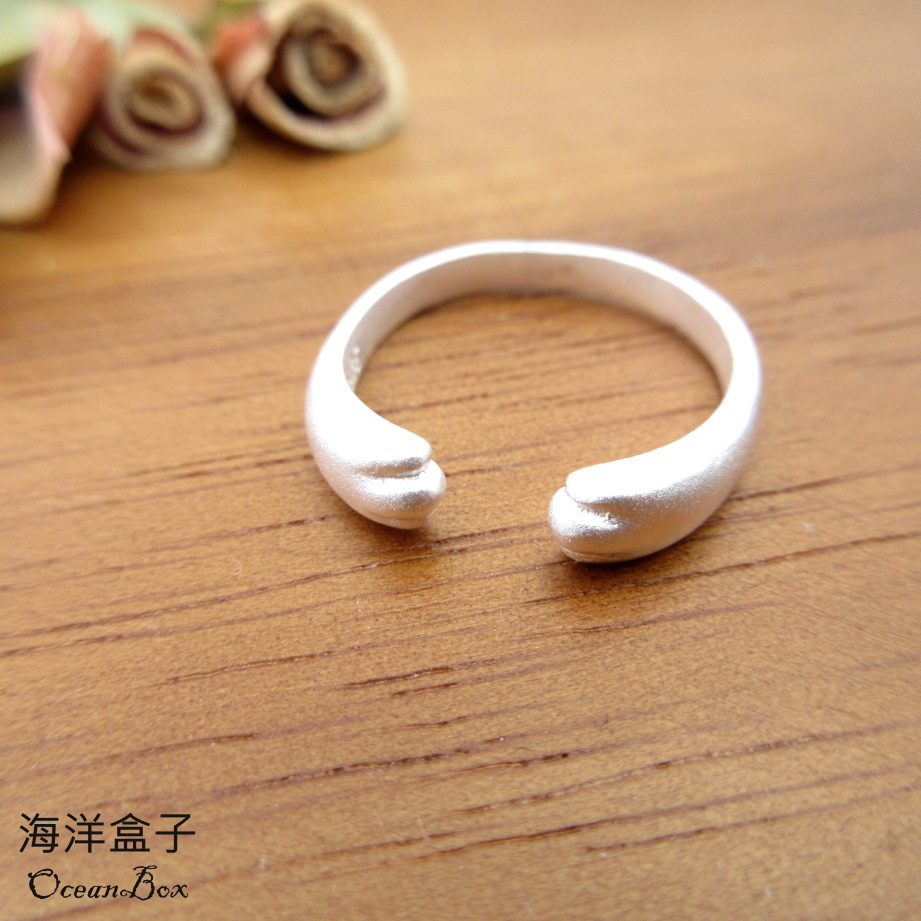 海洋盒子 可愛磨砂拉絲貓爪925純銀戒指(可調整戒圍)好評推