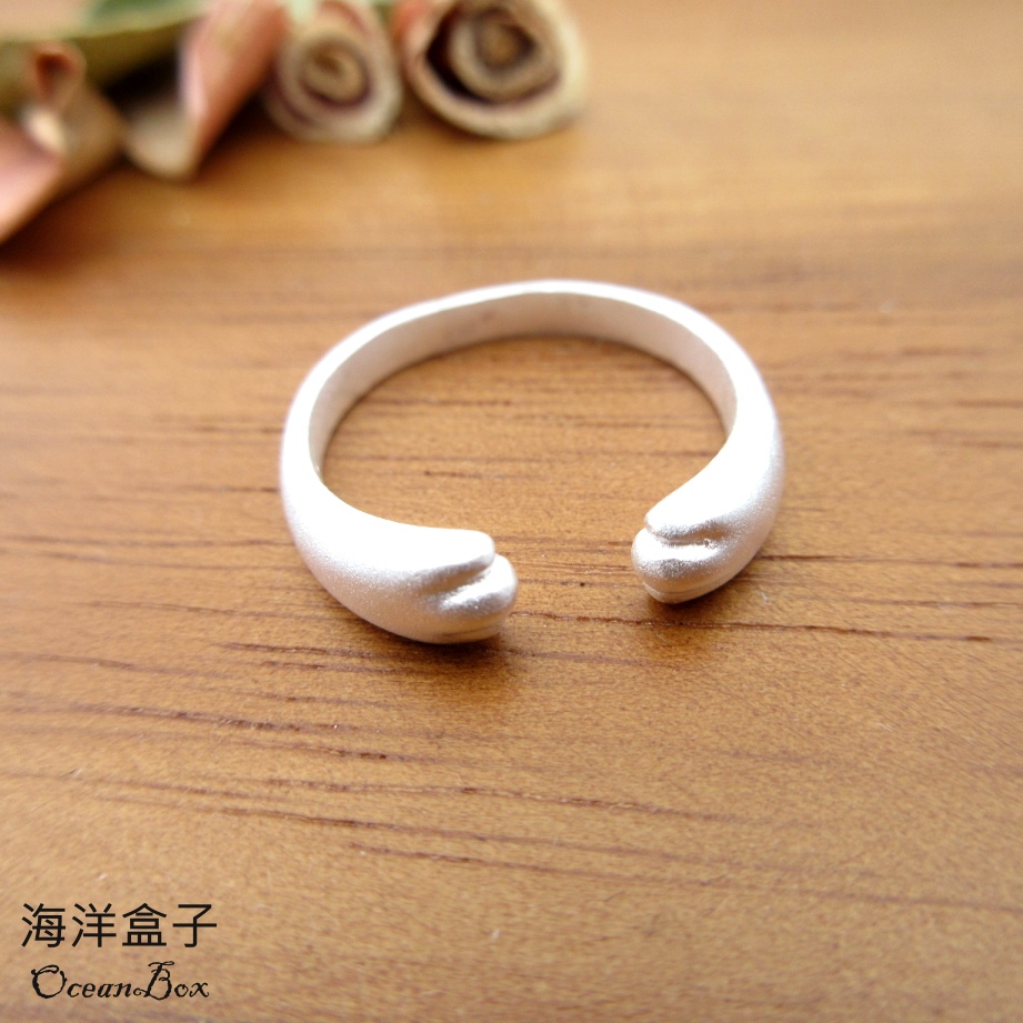 海洋盒子 可愛磨砂拉絲貓爪925純銀戒指(可調整戒圍)好評推