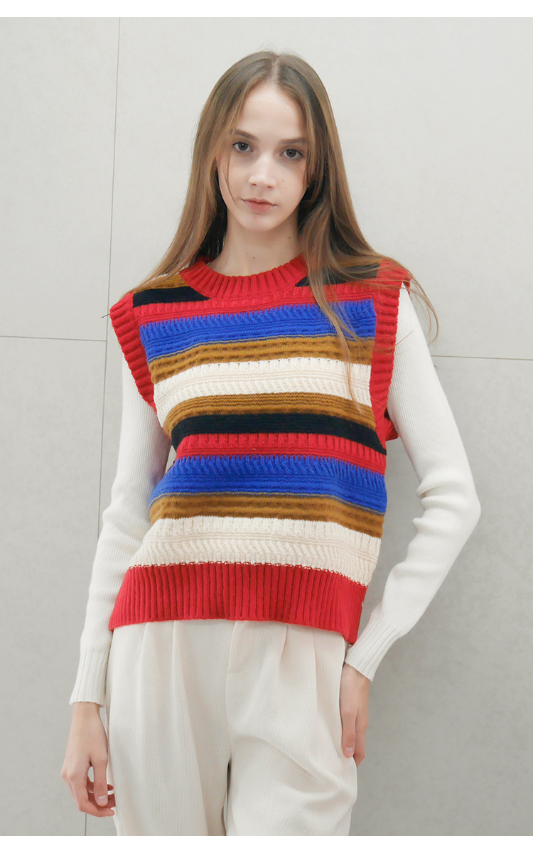 TATA 彩色條紋針織無袖背心(共二色 F)折扣推薦