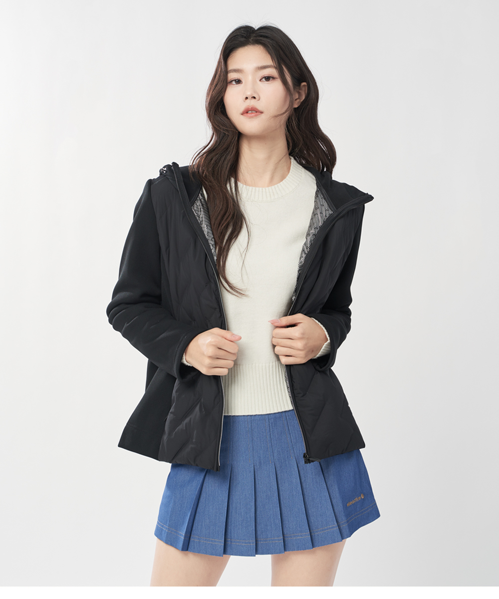 ELLE ACTIVE 女款 機能保暖羽絨連帽外套-黑色(E