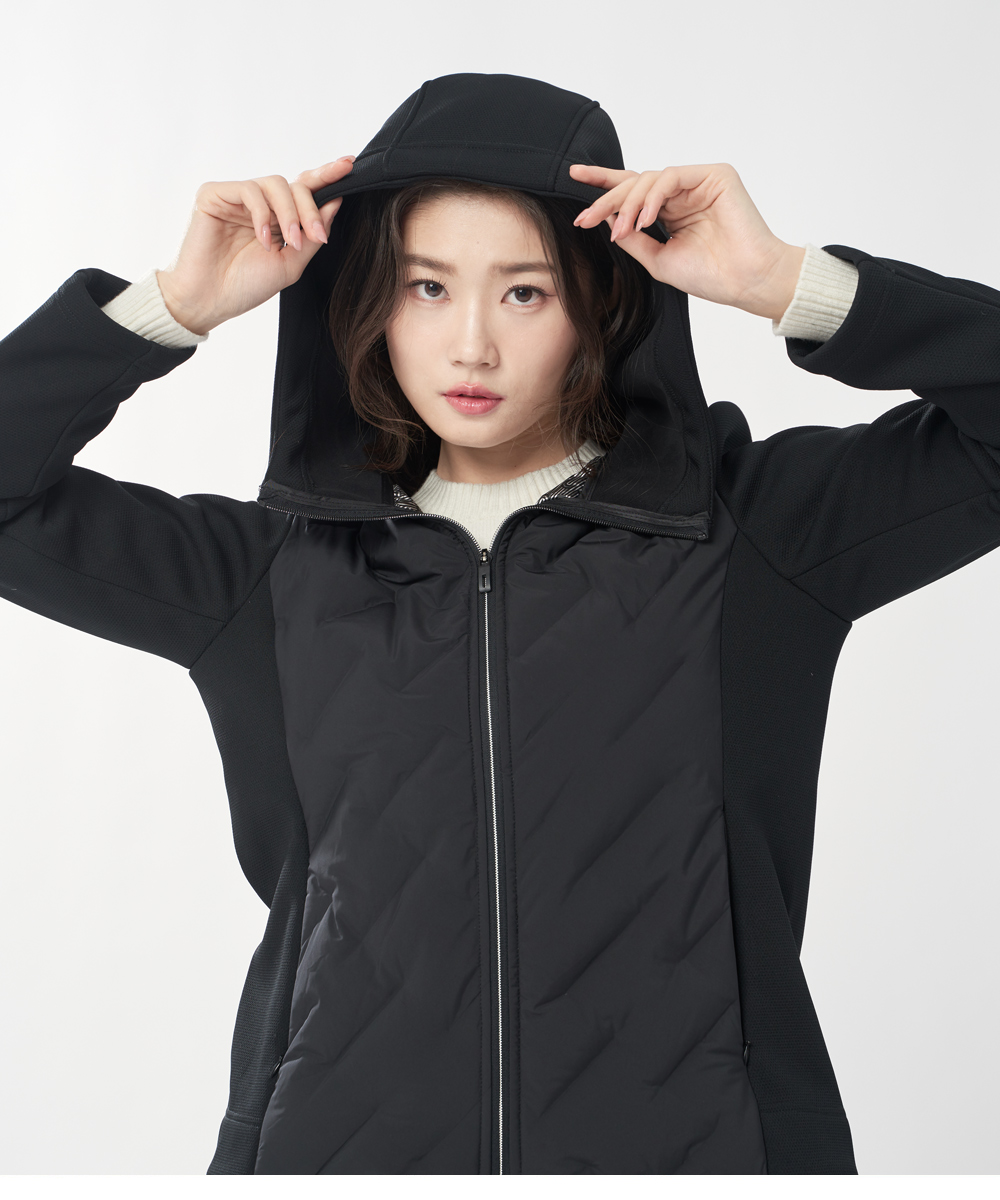 ELLE ACTIVE 女款 機能保暖羽絨連帽外套-黑色(E