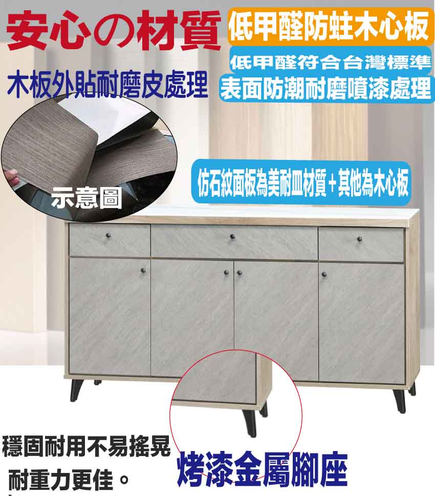 文創集 瑞爾曼5.3尺岩板雙色三抽低餐櫃好評推薦