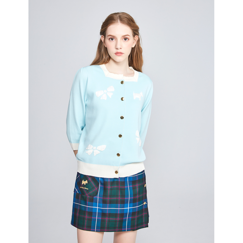 SCOTTISH HOUSE 撞色緹花蝴蝶結梗犬 開襟外套-