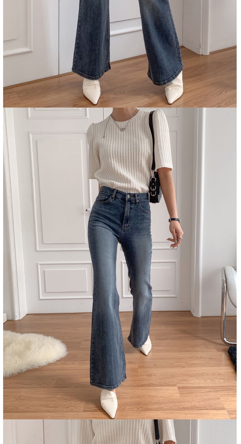 創翊韓都 正韓牛仔褲 貓刷彈性牛仔直筒長褲DOB0307-創