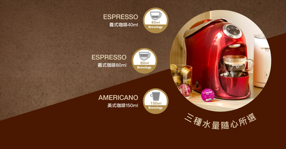 義式咖啡40ml 義式咖啡80ml 美式咖啡150ml 種水量随N 、所選 