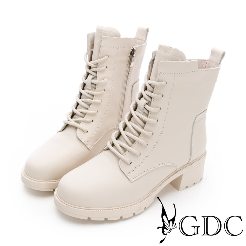GDC 牛皮綁帶素面基本款中筒軍靴-白(428607-10) GDC 牛皮綁帶素面基本款中筒軍靴-白(428607-10)