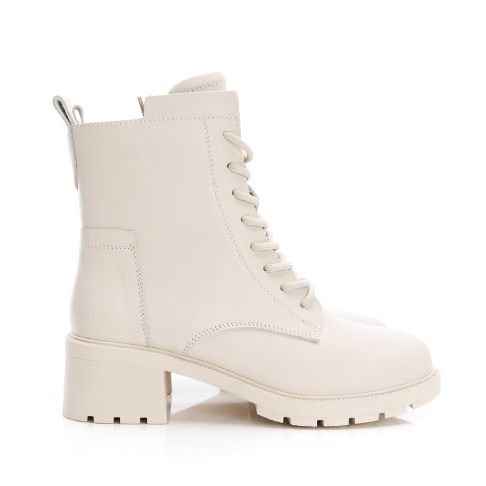 GDC 牛皮綁帶素面基本款中筒軍靴-白(428607-10)