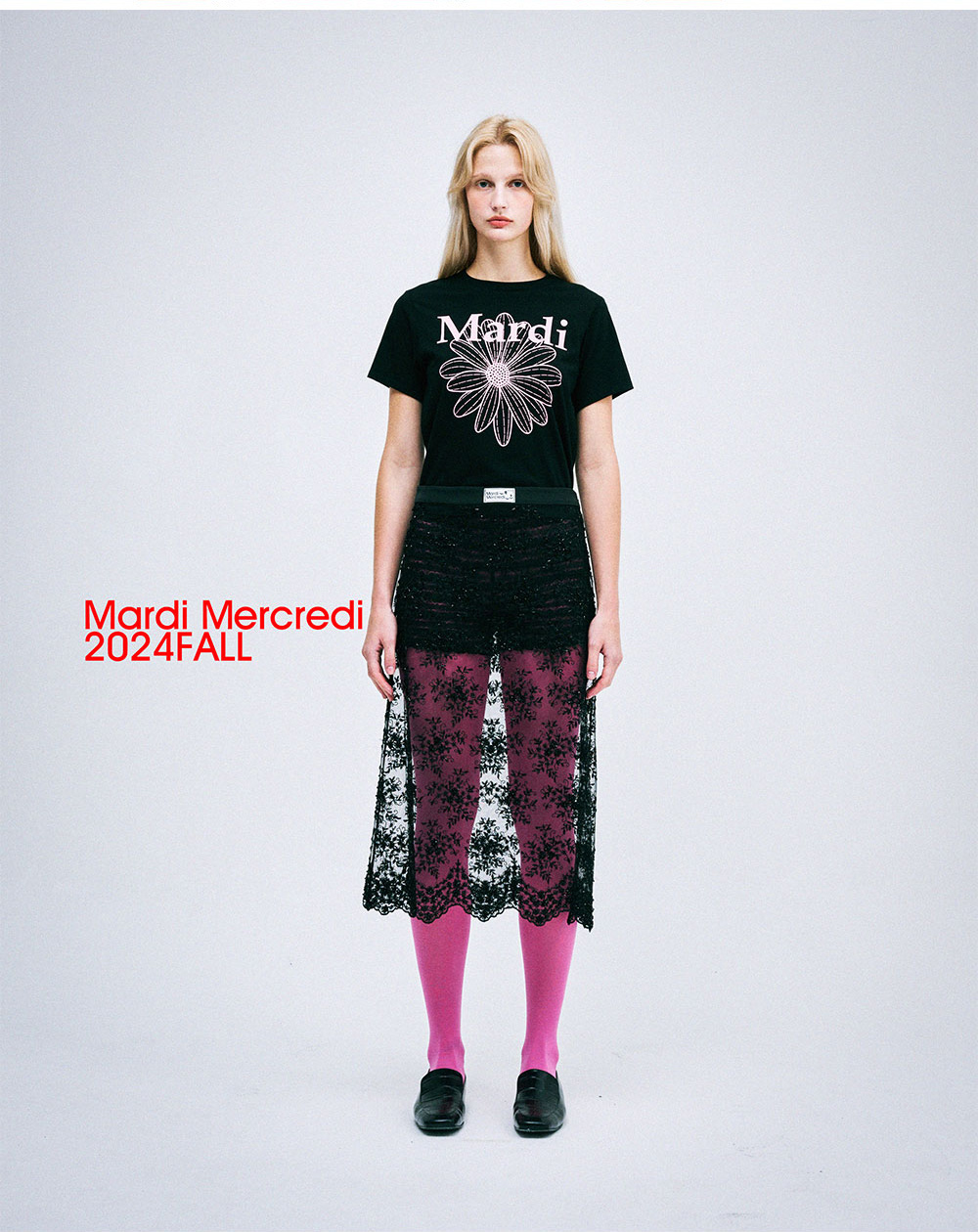 MARDI MERCREDI 印花短TEE 黑色 經典小雛菊