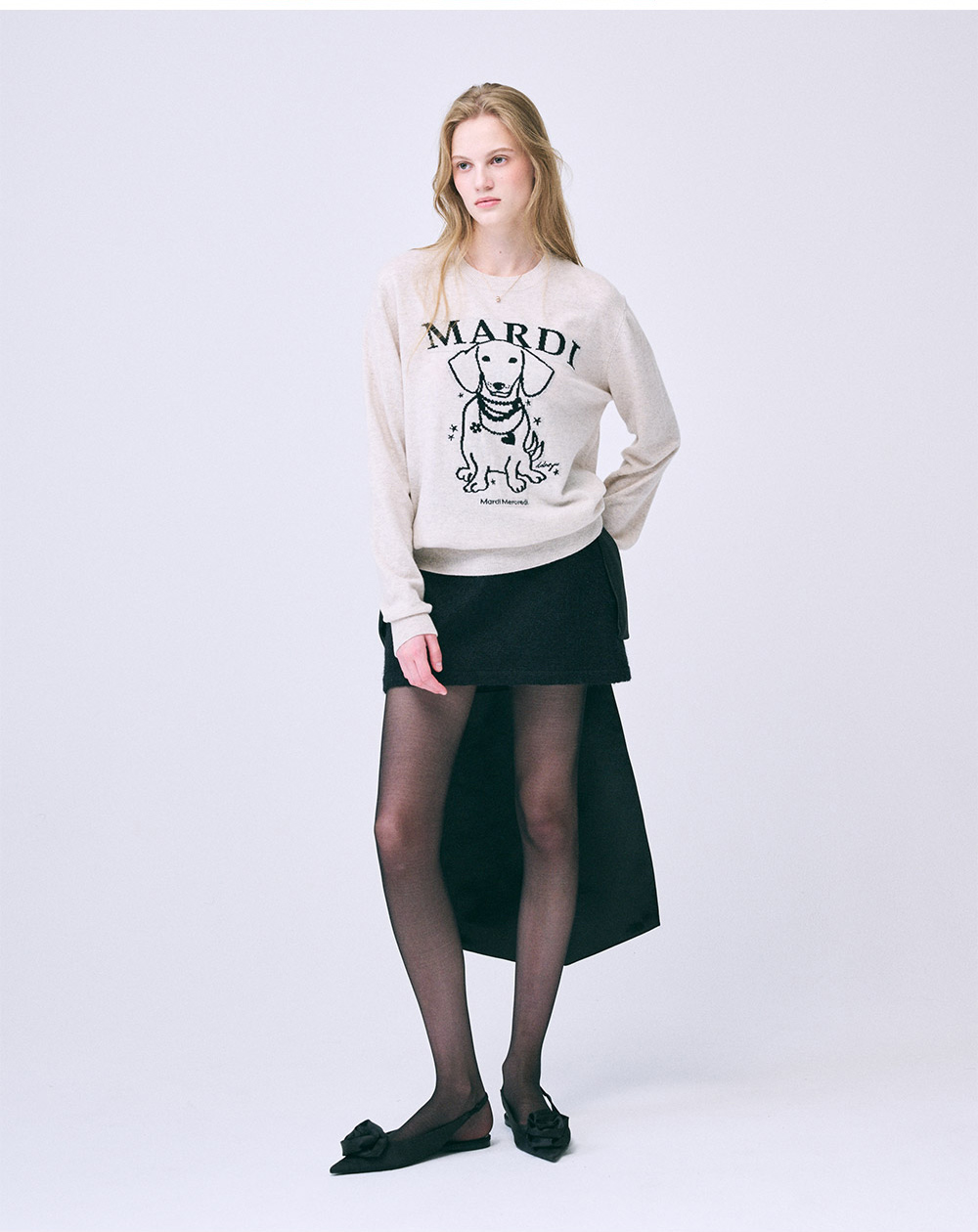 MARDI MERCREDI 羊毛毛衣 淺米色 經典臘腸狗 