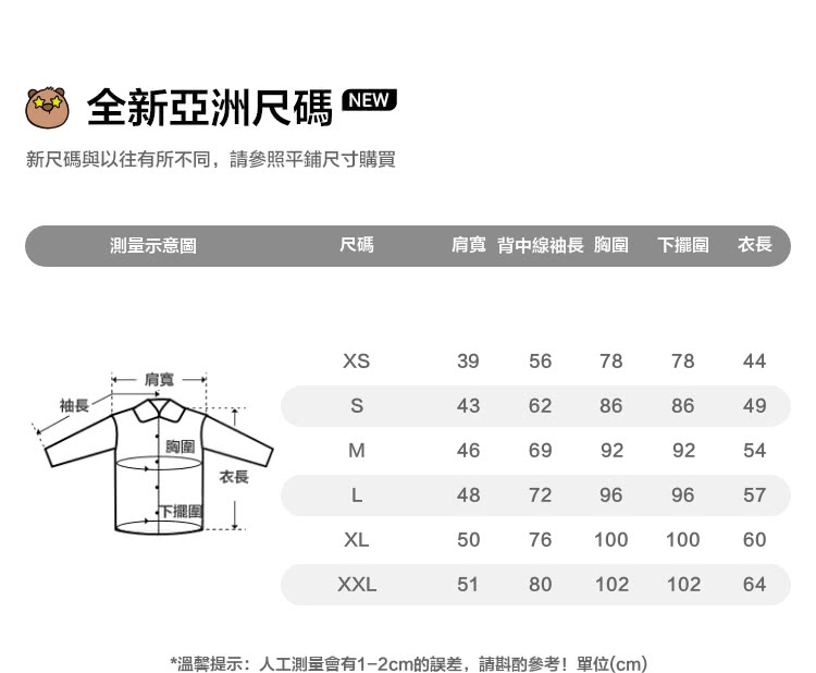 溫馨提示人工測量會有12cm的誤差,請斟酌參考單位cm