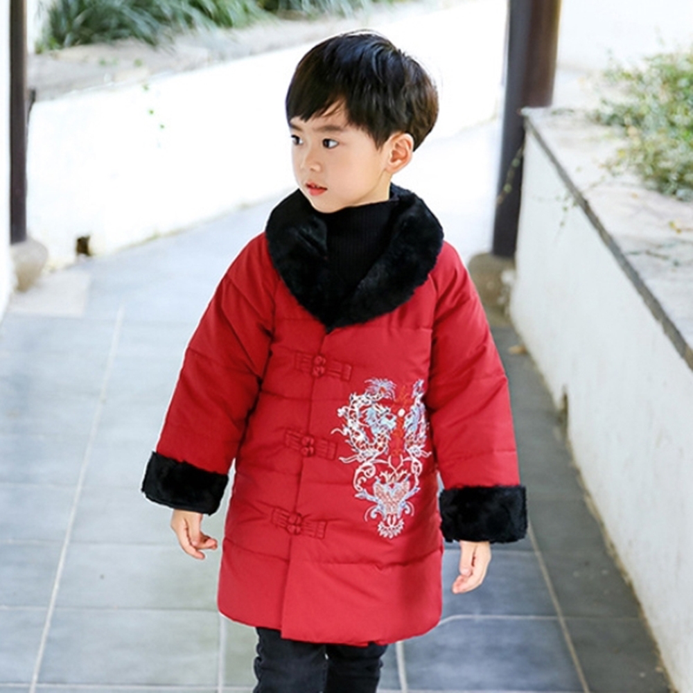 橘魔法 龍紋中國風毛毛領長袍(棉襖 拜年服 旗袍裝 中國風 