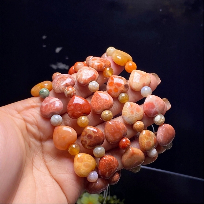 Paiya 派亞 珊瑚玉菊花石愛心手串可做配飾心形手鏈評價推