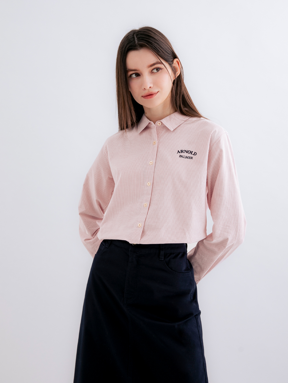 Arnold Palmer 雨傘 女裝-牛津紡條紋長袖襯衫(