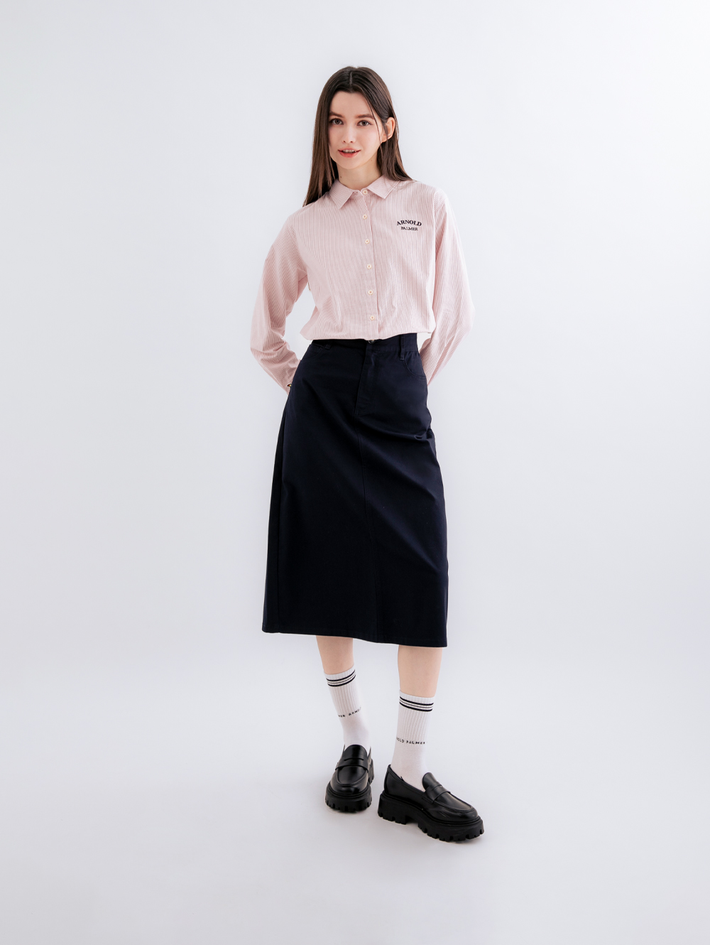 Arnold Palmer 雨傘 女裝-牛津紡條紋長袖襯衫(