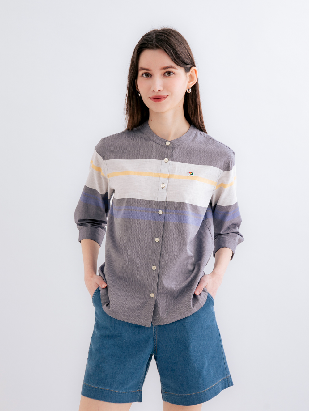 Arnold Palmer 雨傘 女裝-漸層條紋提織無領七分