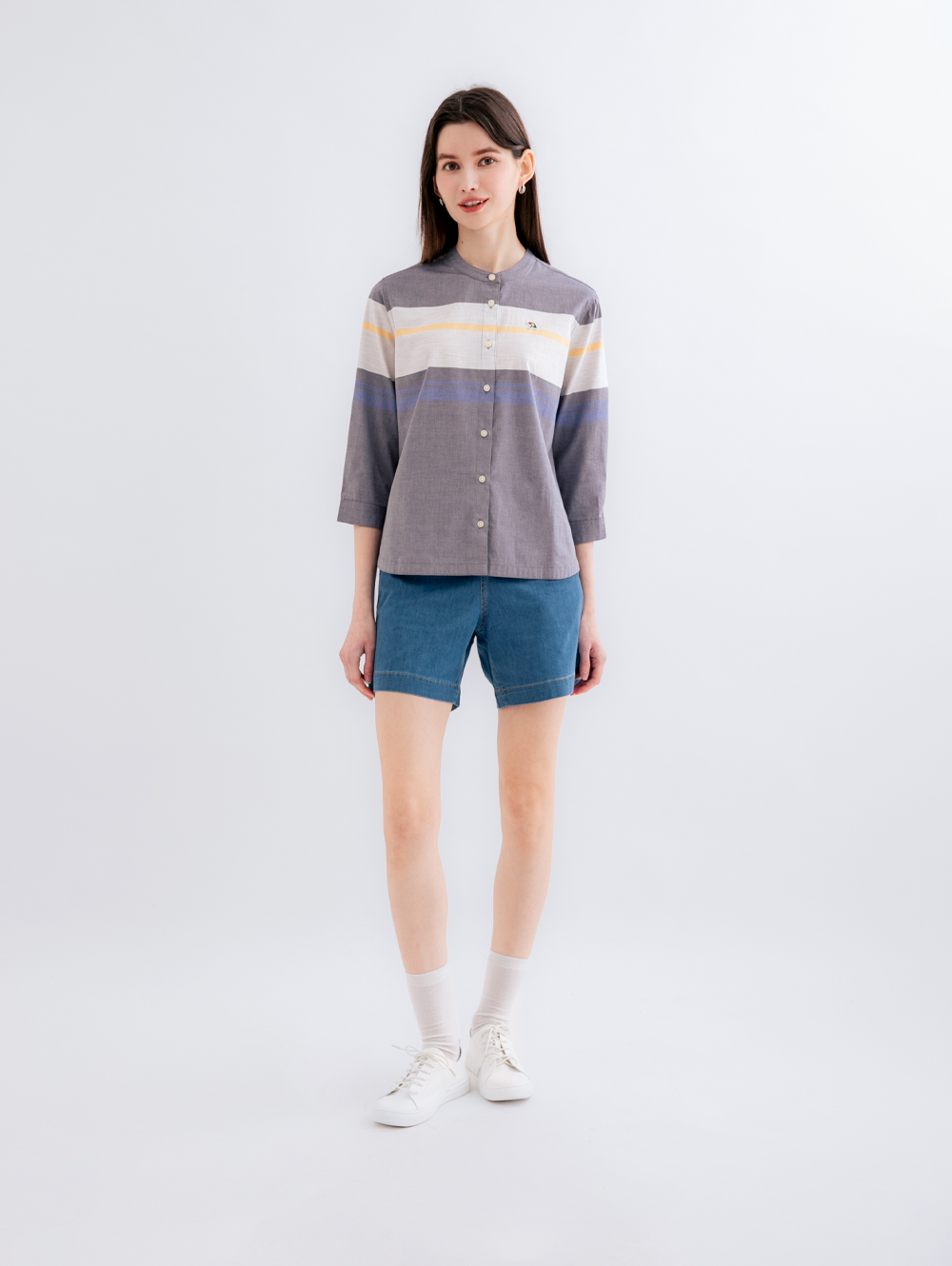 Arnold Palmer 雨傘 女裝-漸層條紋提織無領七分