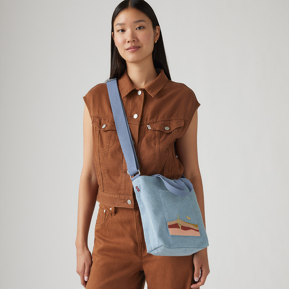 LEVIS 手提側背兩用迷你丹寧包 / 拉鍊開口 / 精工刺