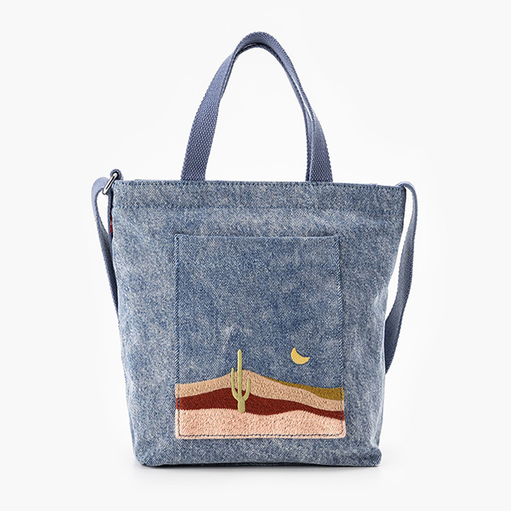 LEVIS 手提側背兩用迷你丹寧包 / 拉鍊開口 / 精工刺