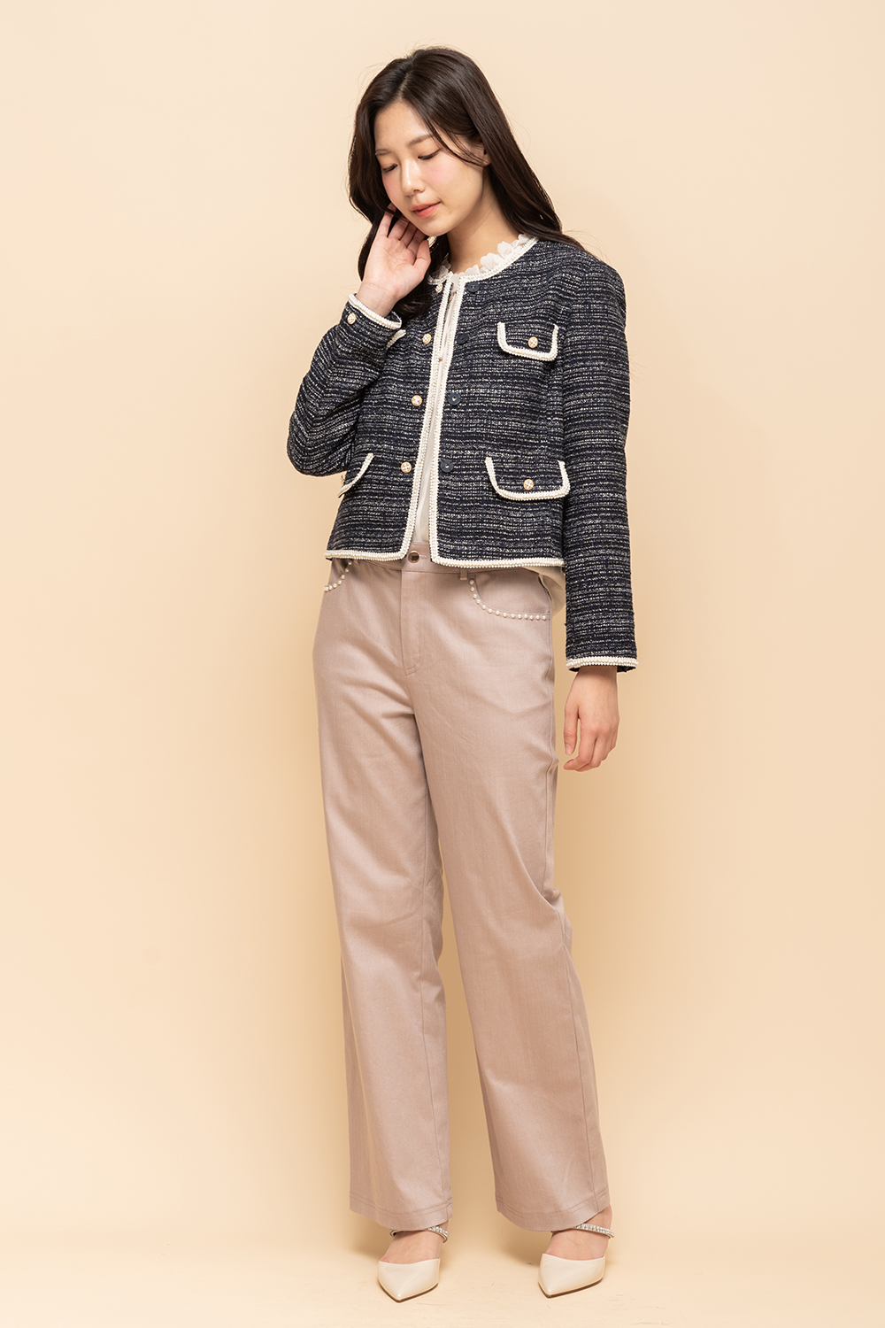 perng yuh 芃諭名品 柔和采光 珠帶飾 輕羊毛 花紗