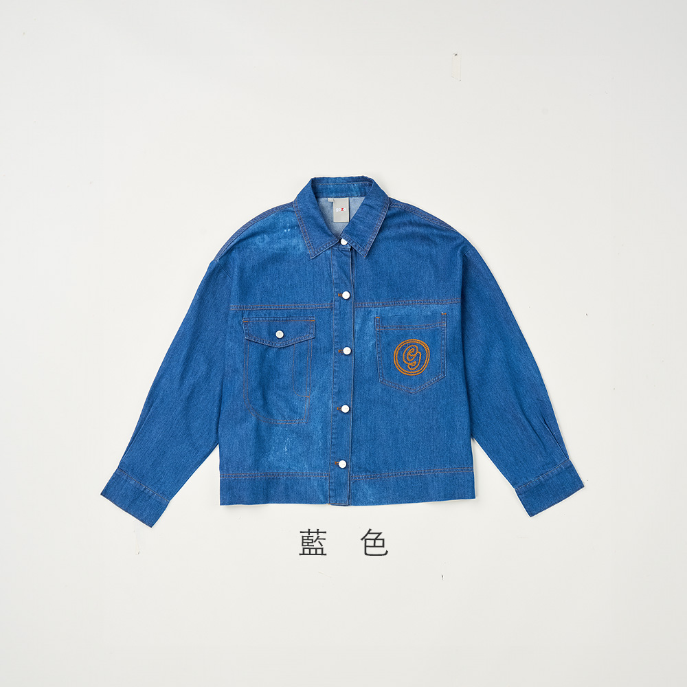 gozo g字繡花落肩彈力牛仔襯衫(兩色) 推薦