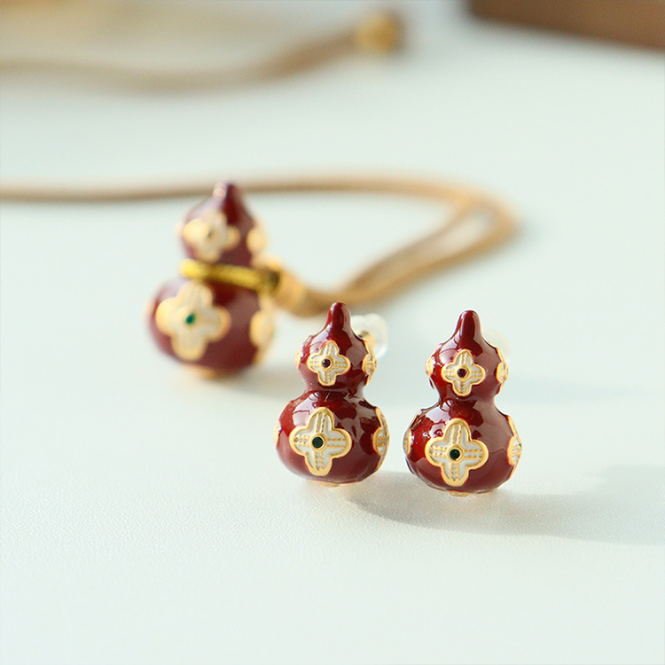 ANGEL 葫蘆滴油四葉草可抽拉項鍊耳環可選(紅色)折扣推薦