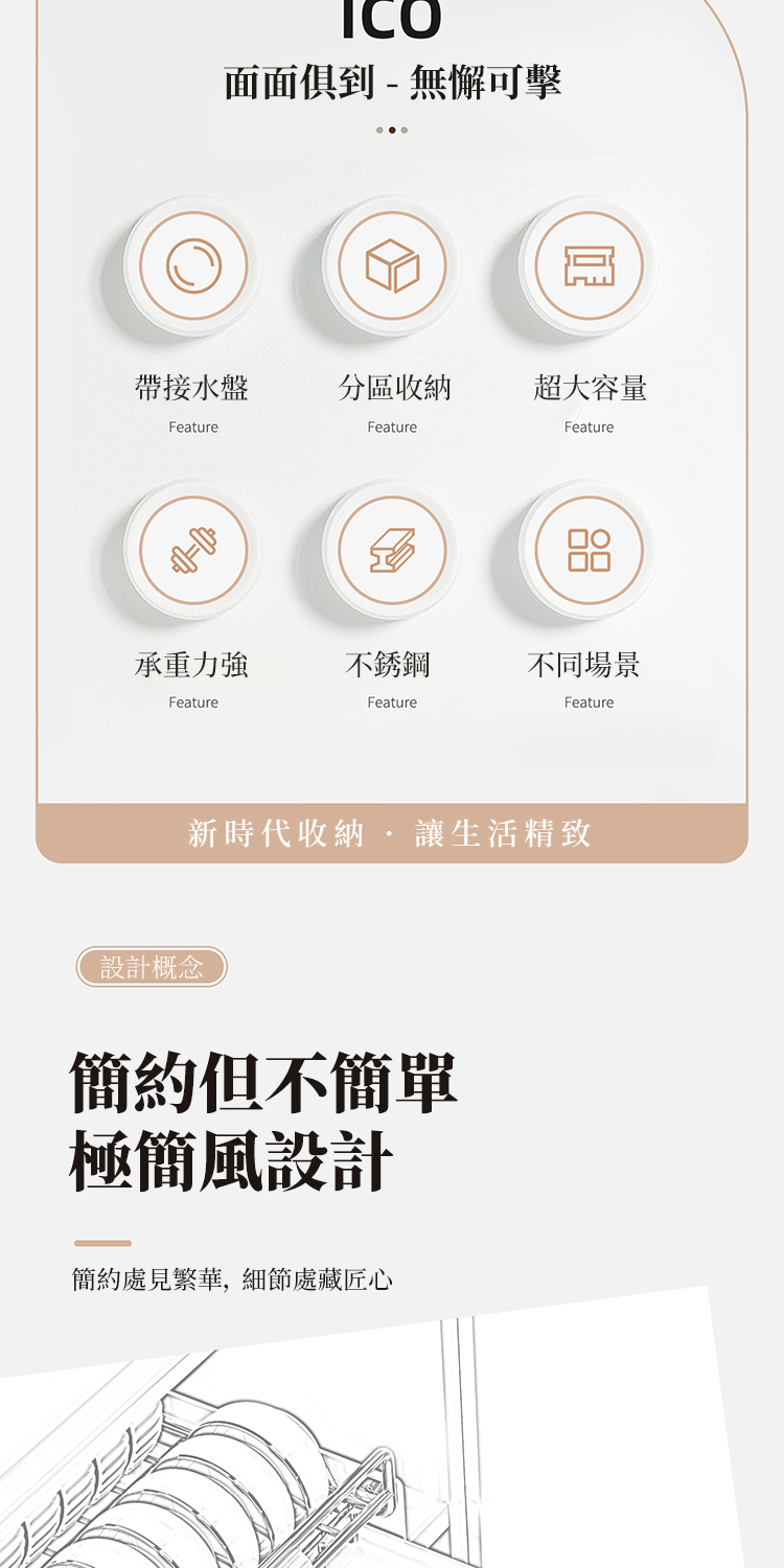 奧的 不鏽鋼導軌抽拉櫥櫃碗盤收納架(碗碟收納架 碗盤櫥櫃拉籃