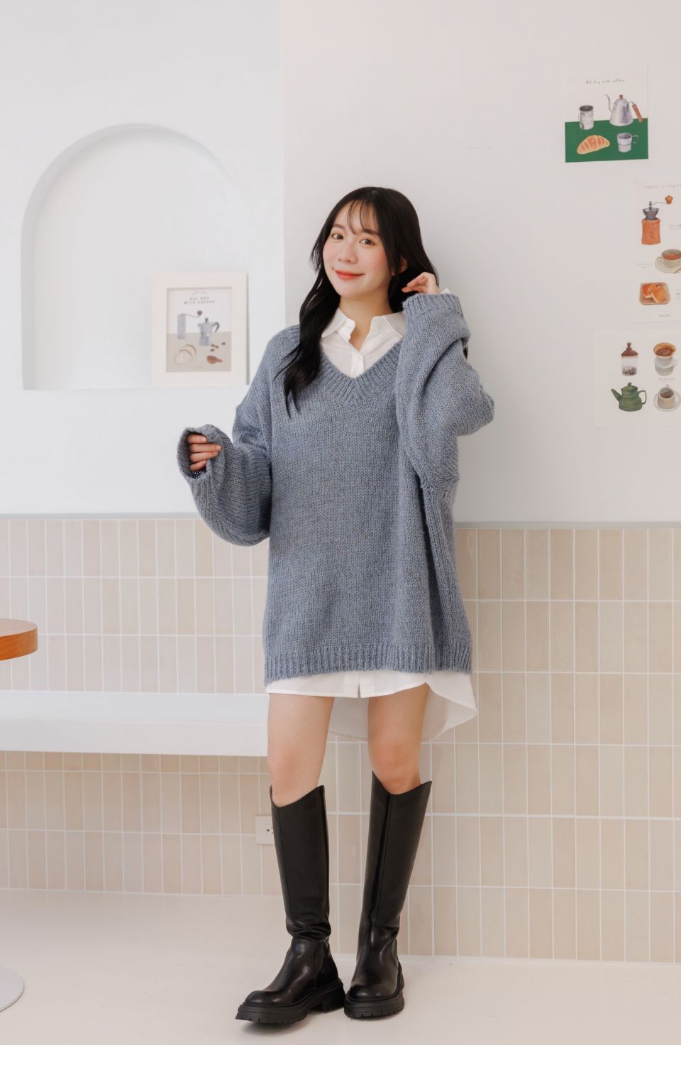 WYPEX 現貨 時尚顯瘦真皮長靴女靴 厚底長靴 V口長靴 