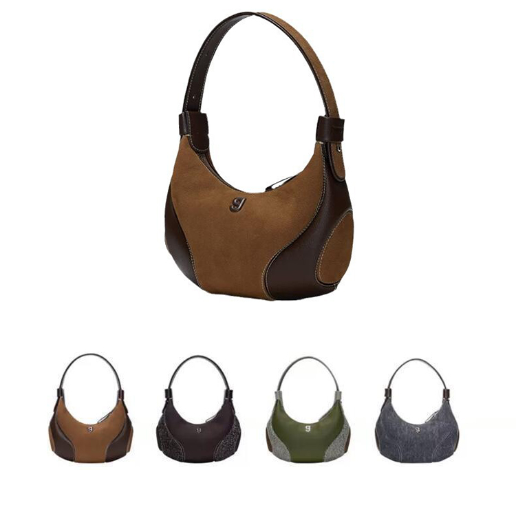 Jpqueen 棒球月牙異材質拼接牛皮腋下單肩背包(9款可選