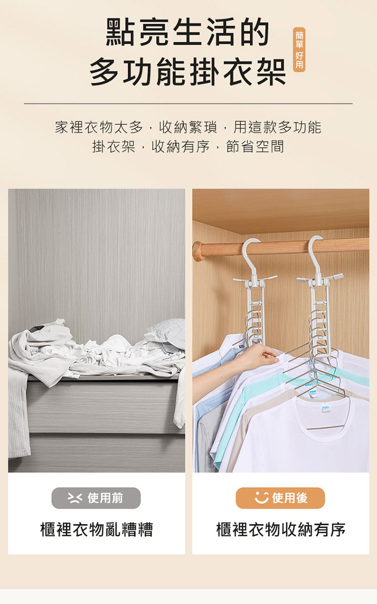 Imakara 旅行便攜折疊式6孔掛衣架-附夾子-3入(旅行