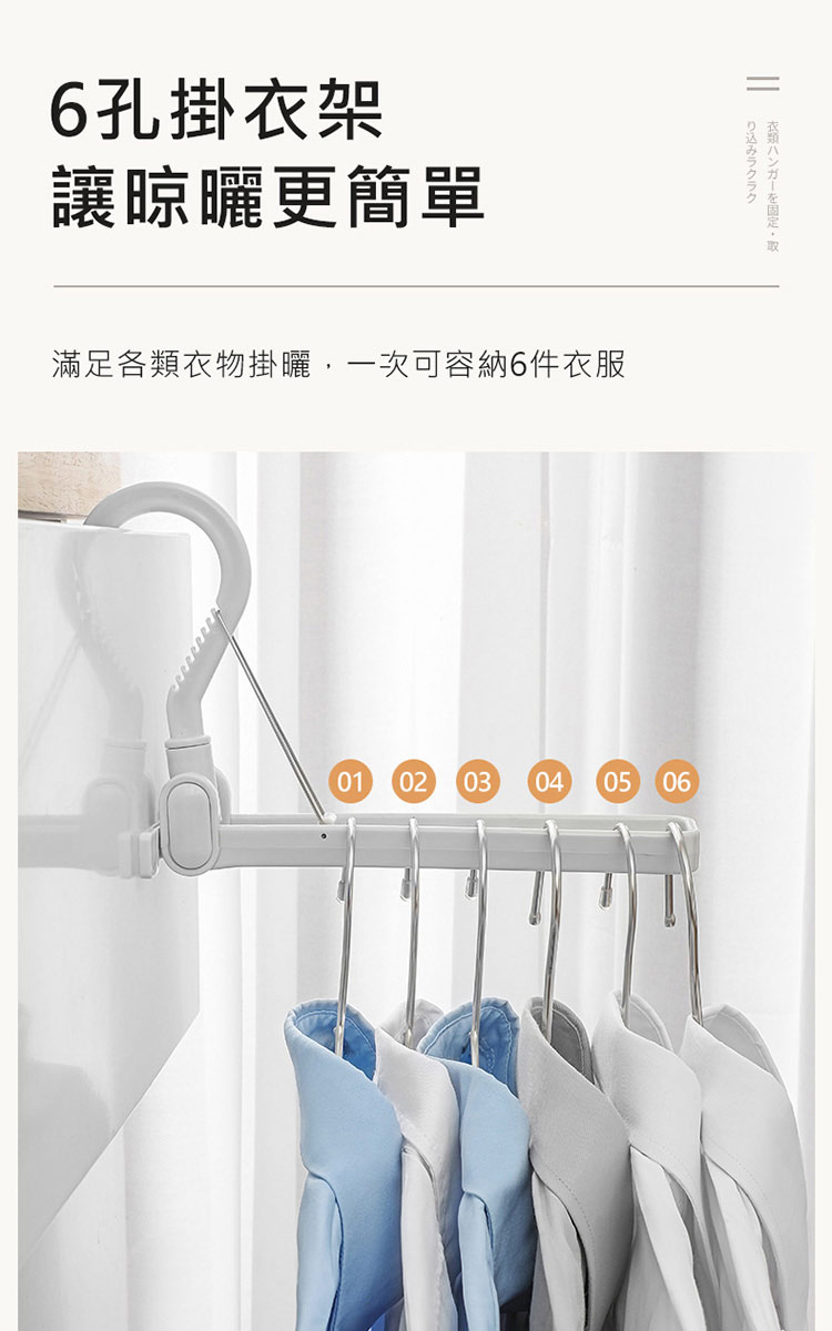 Imakara 旅行便攜折疊式6孔掛衣架-附夾子-3入(旅行