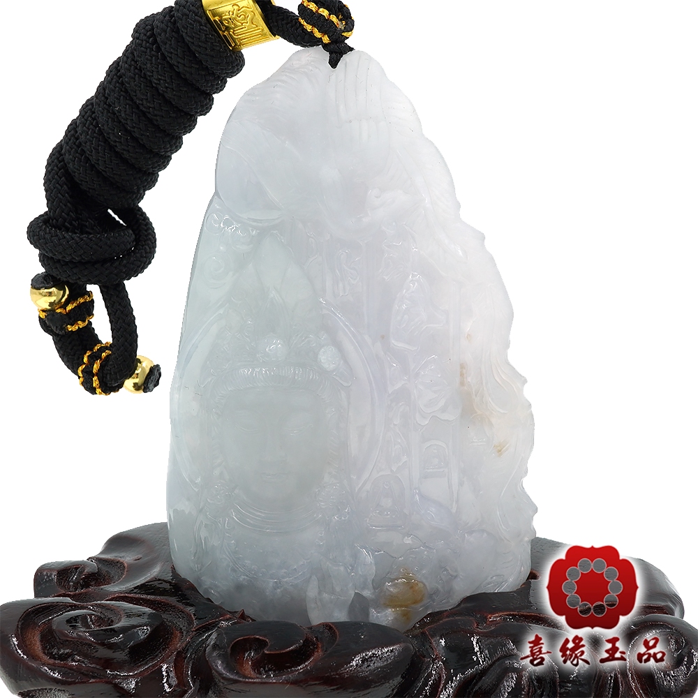 喜緣玉品 天然冰種翡翠灑金觀音擺件(直)折扣推薦