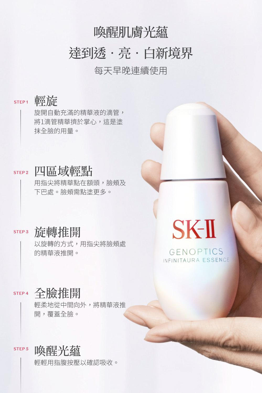 旋開自動充滿的精華液的滴管,