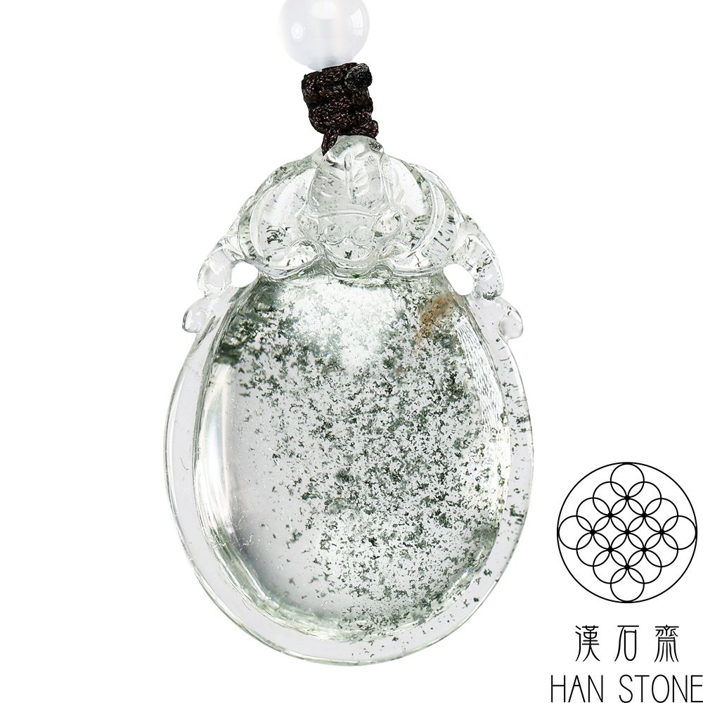 漢石齋 天然綠幽靈水晶 招福平安無事牌玉佩吊墜(26*37*