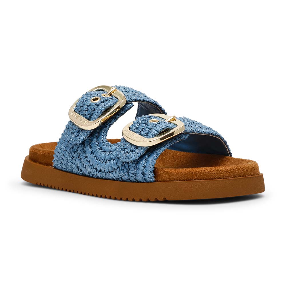 steve madden MIRAMAR 雙扣帶草編拖鞋(藍