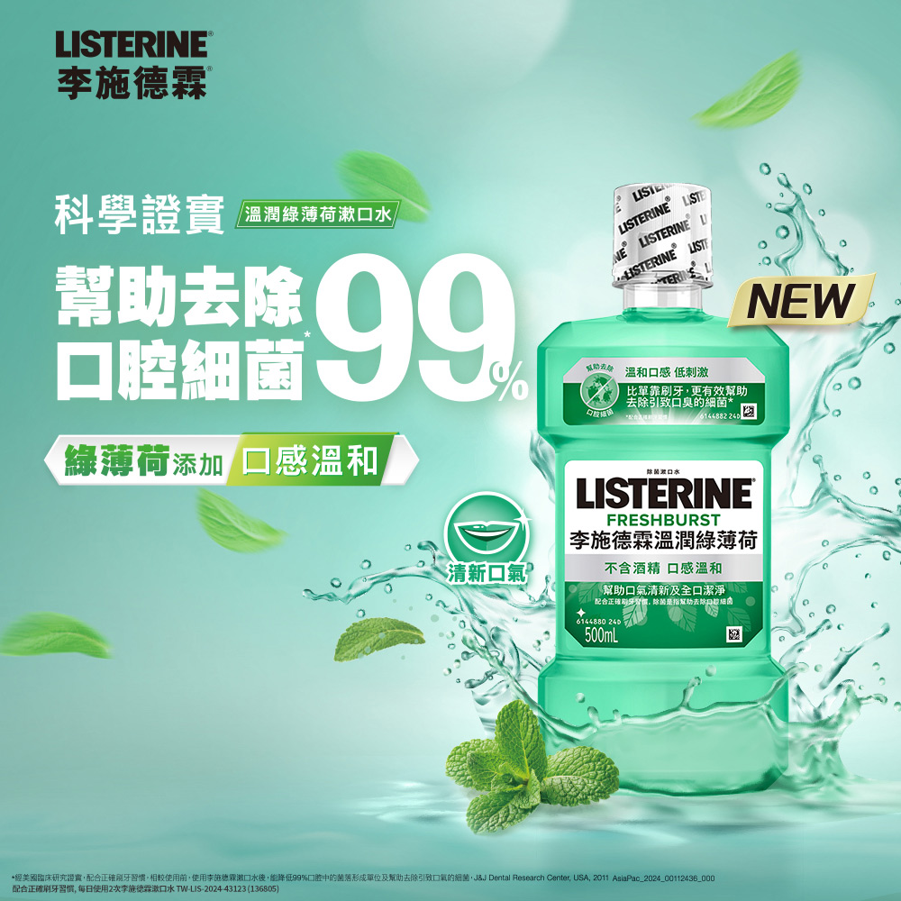 Listerine 李施德霖 綠茶防蛀/溫潤綠薄荷無酒精/薄