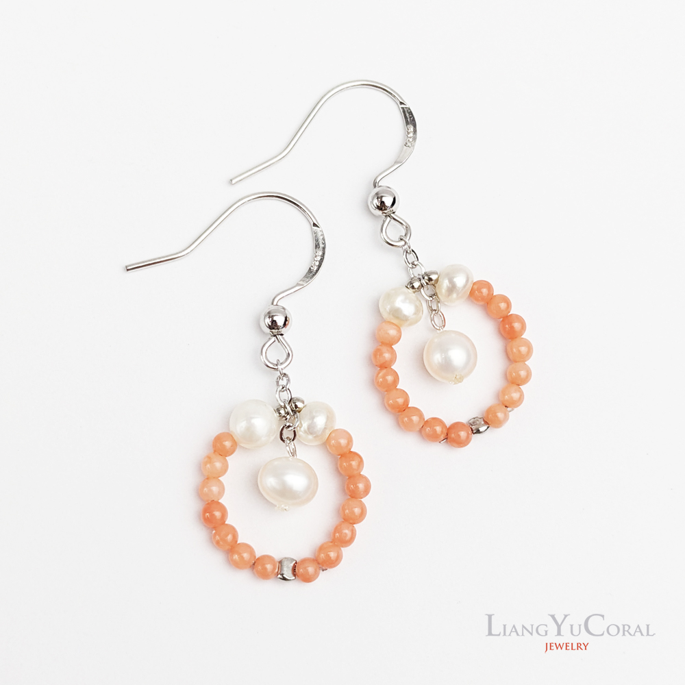 大東山樑御珊瑚 天然粉珊瑚珍珠環環耳環(優雅古典) 推薦