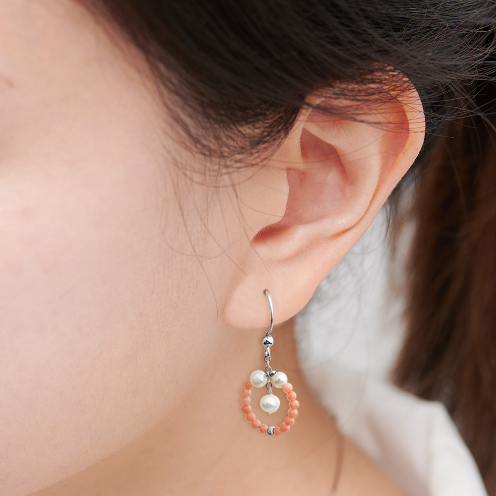 大東山樑御珊瑚 天然粉珊瑚珍珠環環耳環(優雅古典) 推薦