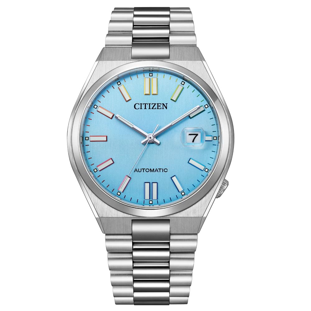 CITIZEN 星辰 時尚撞色-淺藍面自動上鍊機械錶 推薦 