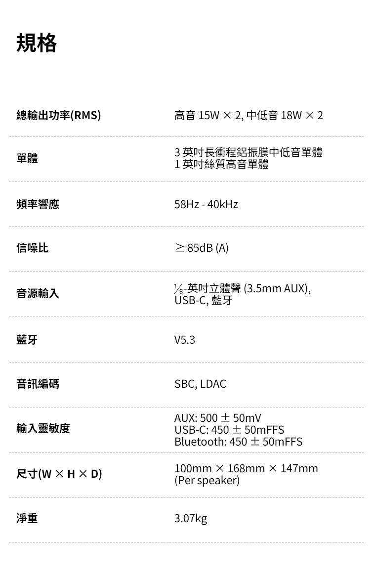 116英吋立體聲3.5mm AUX,