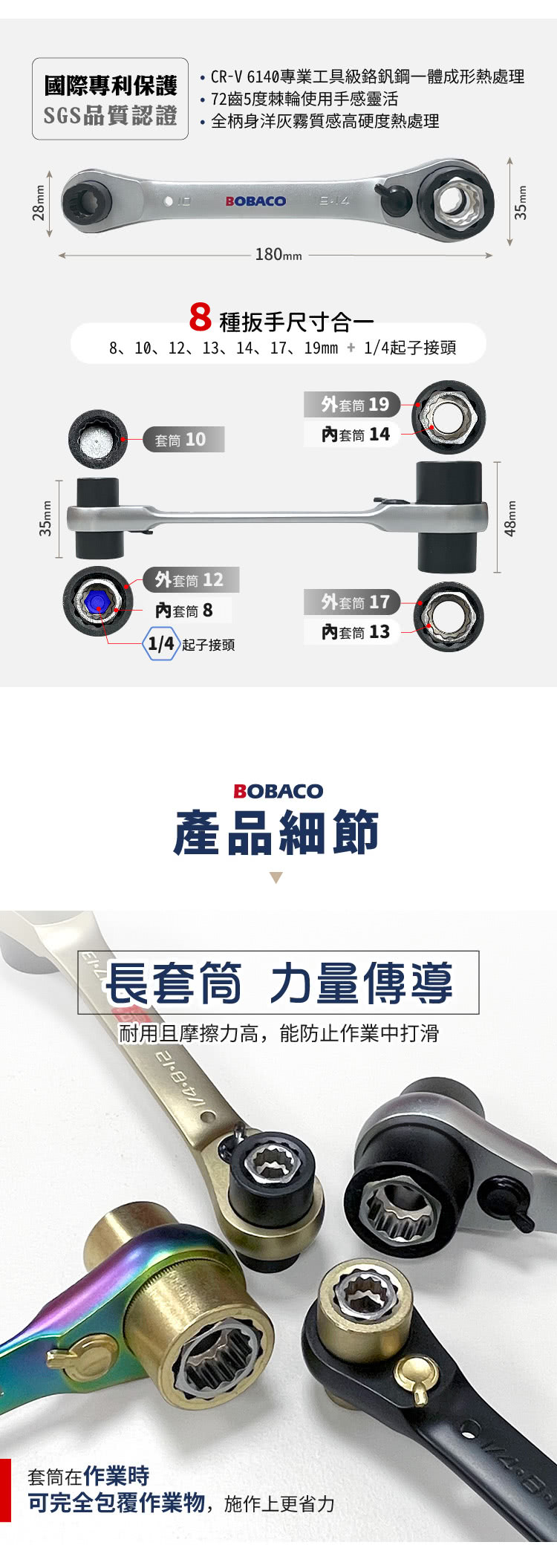 大船回港 THE KING 8in1雙向棘輪扳手-彩鈦版(台