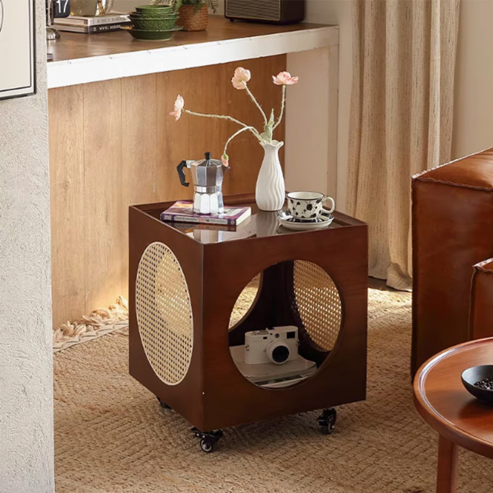 SongSH 網紅實木沙發邊幾可移動客廳家用迷你玻璃角幾中古