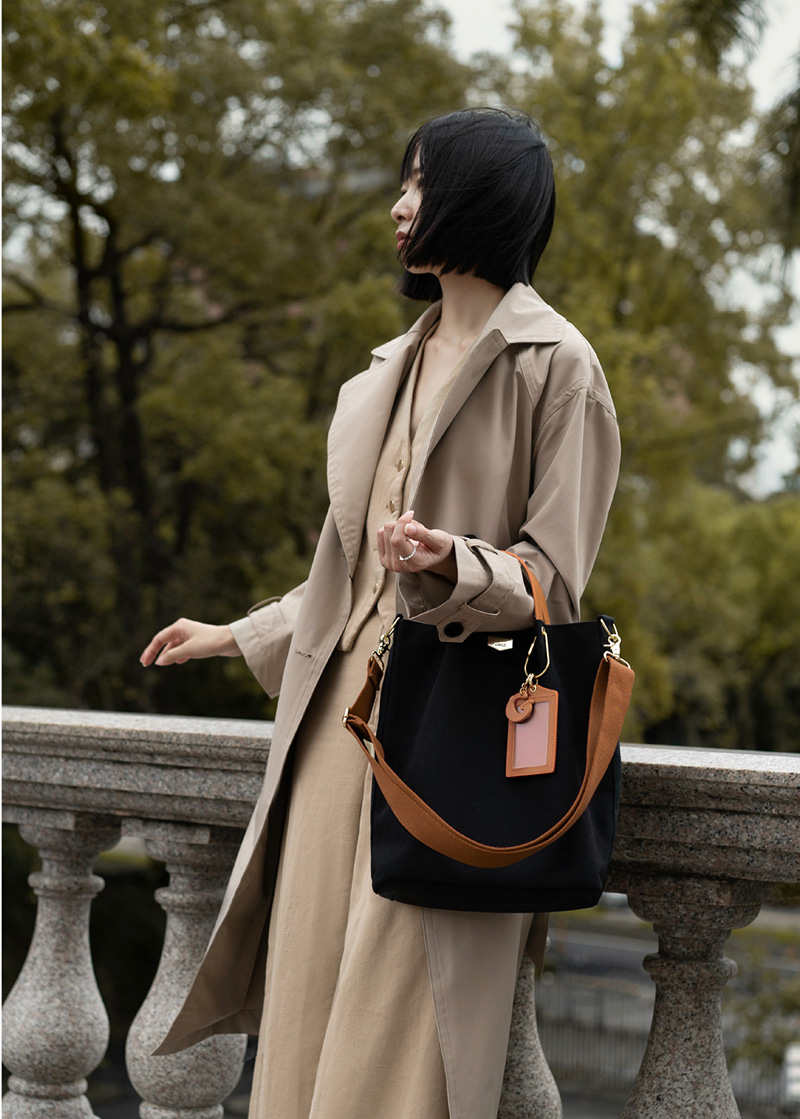 adole Lab皮革帆布長托特/米帆布包+棕、蜜糖棕(可客