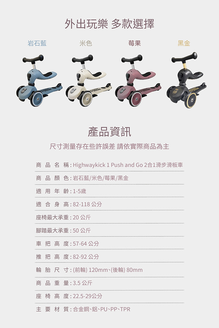 商品名稱Highwaykick 1 Push and Go 2合1滑步滑板車