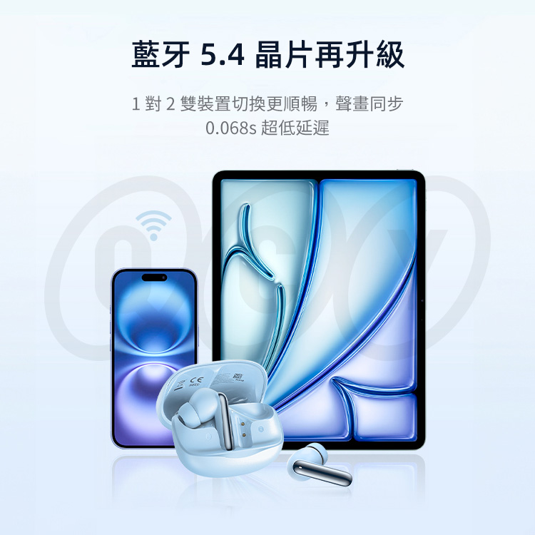 藍牙 5.4 晶片再升級 1對2雙裝置切換更順暢,聲畫同步 0.068s 超低延遲 
