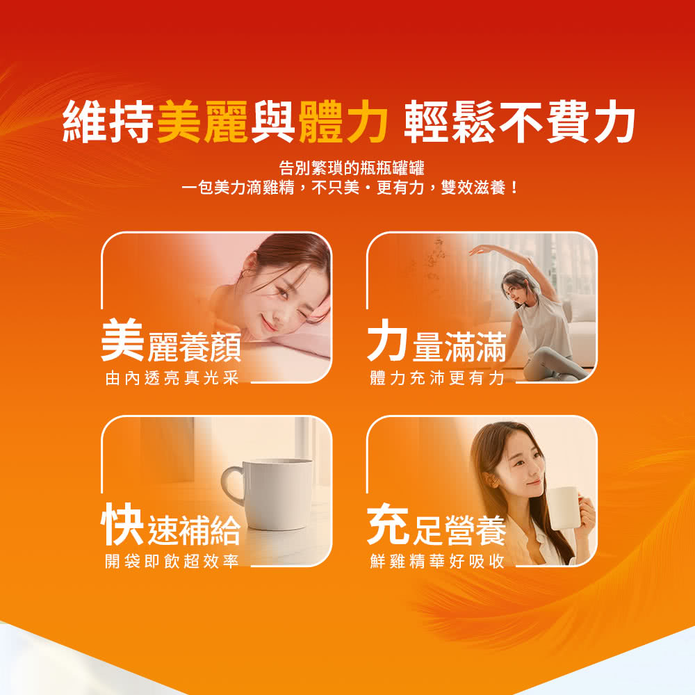 一包美力滴雞精,不只美。更有力,雙效滋養