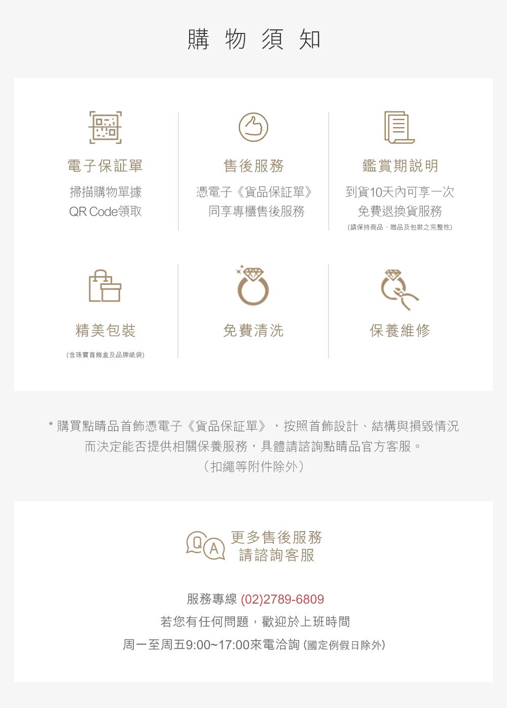 購買點睛品首飾憑電子貨品保証單,按照首飾設計、結構與損毀情況