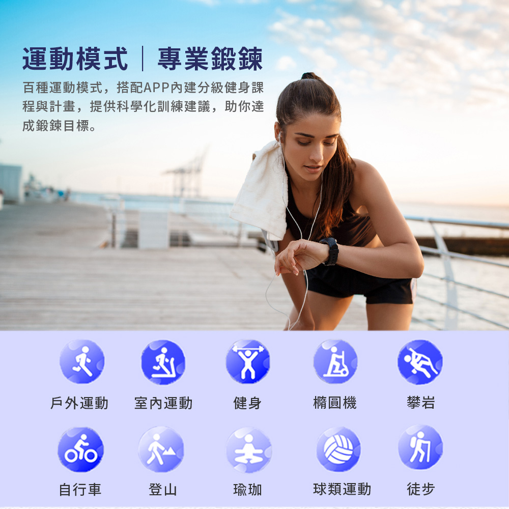 百種運動模式,搭配APP內建分級健身課