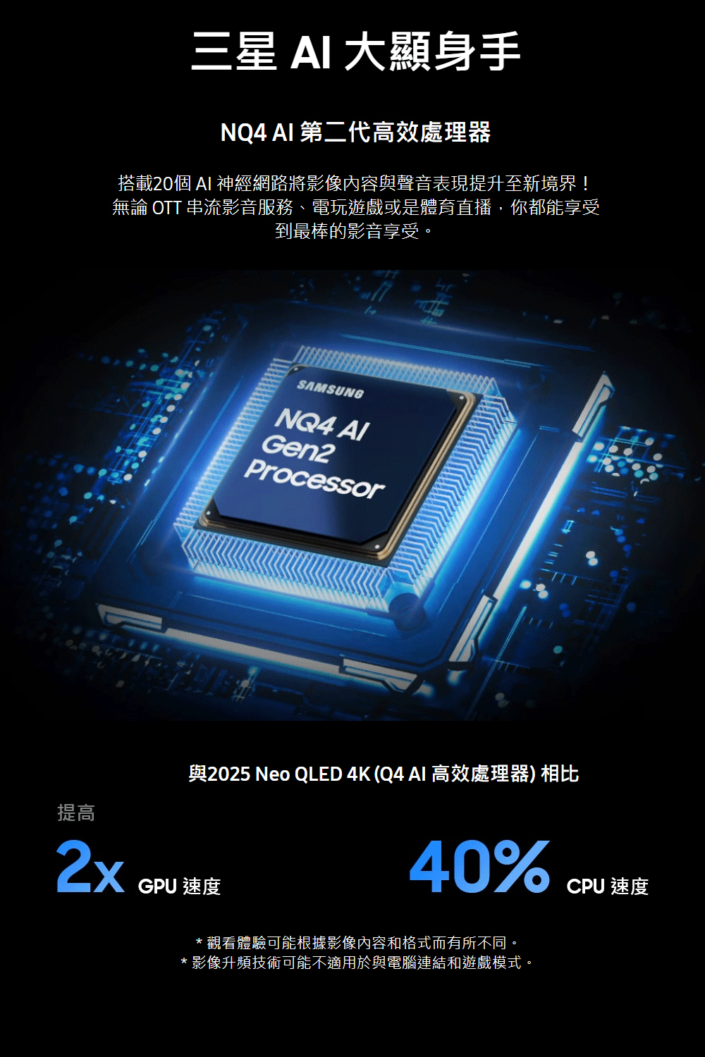 與2025 Neo QLED 4K Q4 AI 高效處理器相比